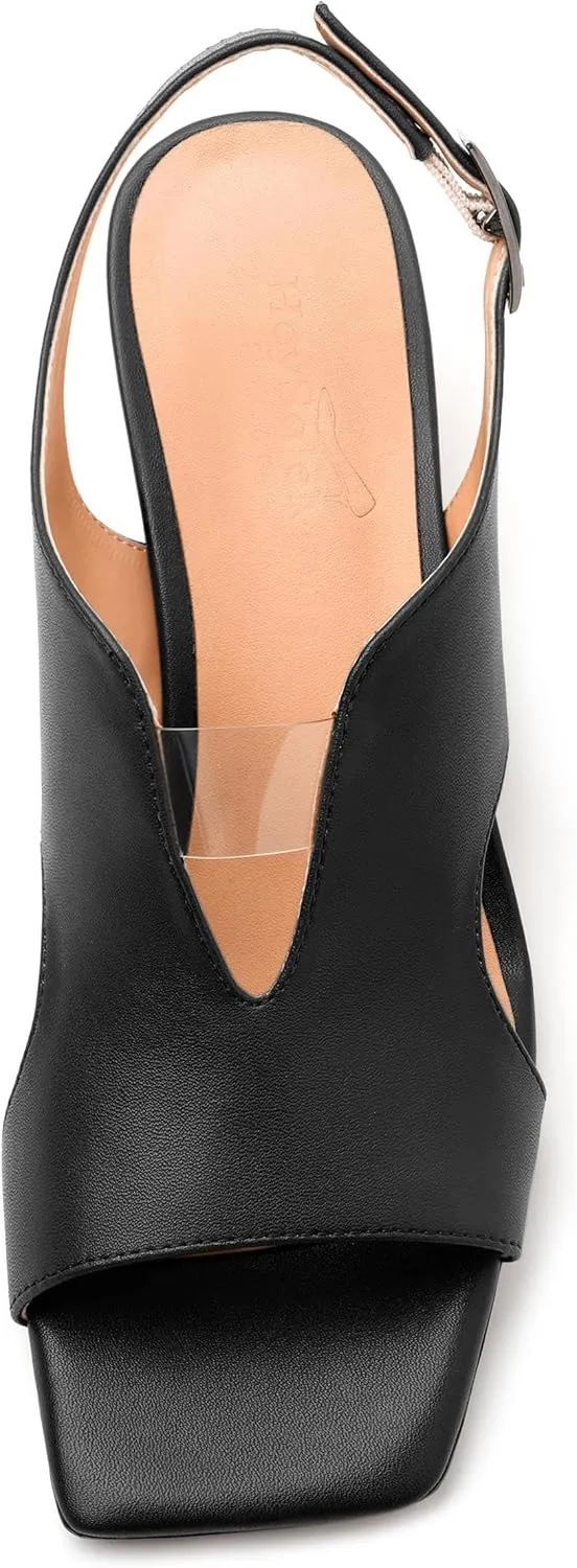 Womens Slingback Sandals, Peep Toe Mid Block heel Sandals for Women, Leather Insole Comfort Sandals 2"