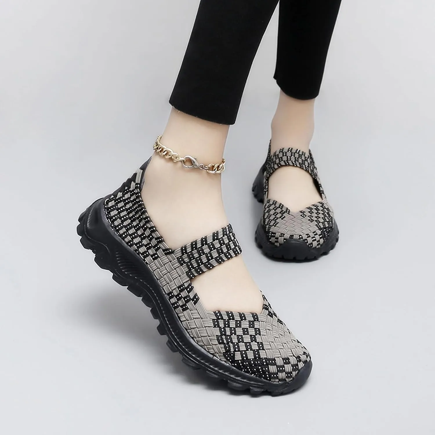 Women's Slip On Walking Shoes Mary Jane Flat Sneakers Lightweight Breathable Non Slip Running Shoes