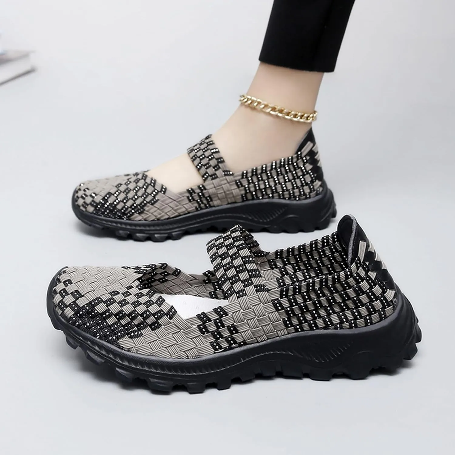 Women's Slip On Walking Shoes Mary Jane Flat Sneakers Lightweight Breathable Non Slip Running Shoes