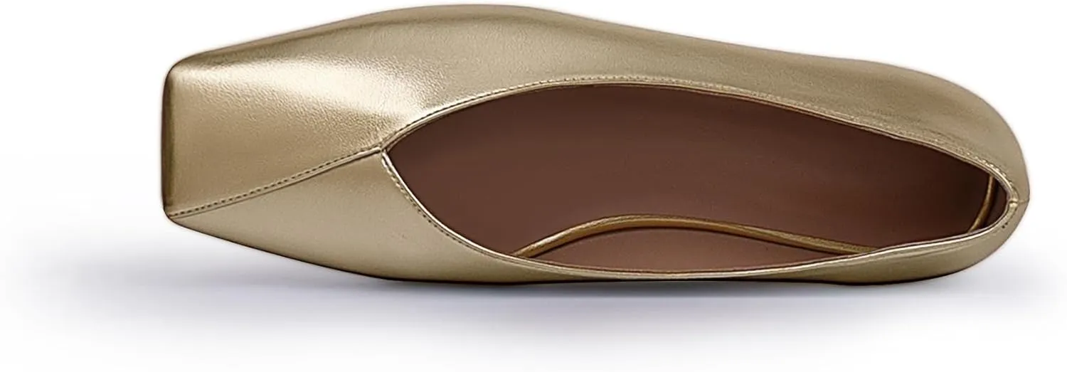 Women's Soft Ballet Silver Flats Elegant Slip On Square Toe Walking Single Shoes