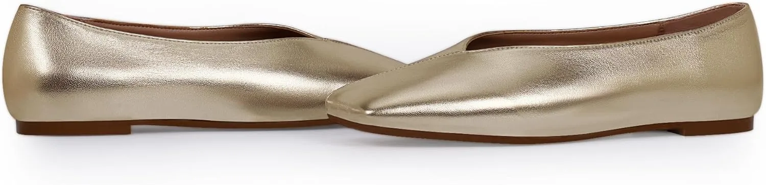 Women's Soft Ballet Silver Flats Elegant Slip On Square Toe Walking Single Shoes
