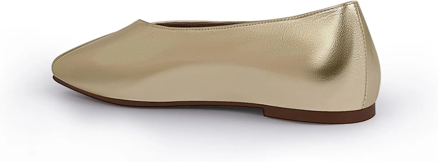 Women's Soft Ballet Silver Flats Elegant Slip On Square Toe Walking Single Shoes