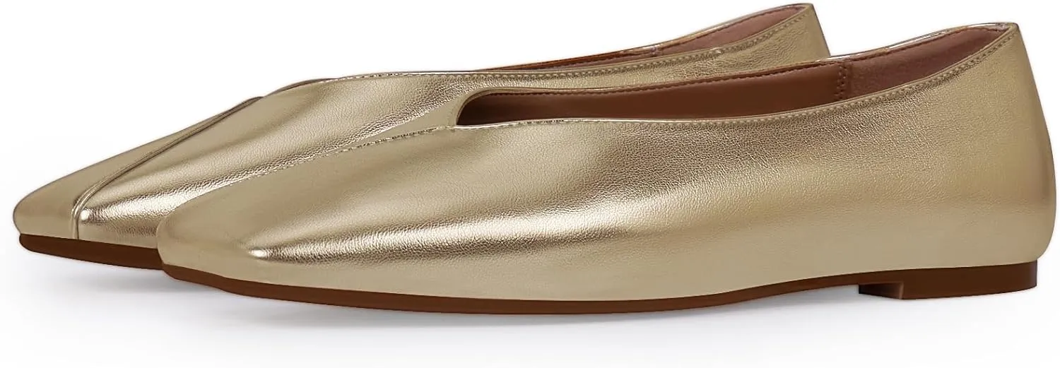 Women's Soft Ballet Silver Flats Elegant Slip On Square Toe Walking Single Shoes