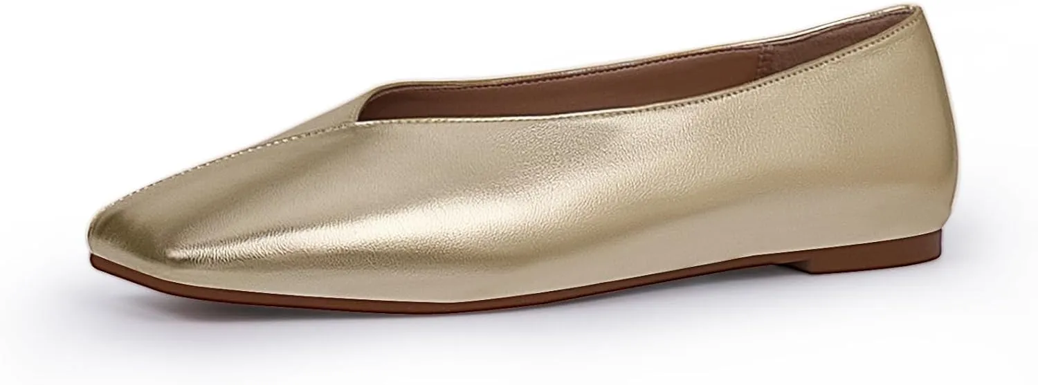 Women's Soft Ballet Silver Flats Elegant Slip On Square Toe Walking Single Shoes
