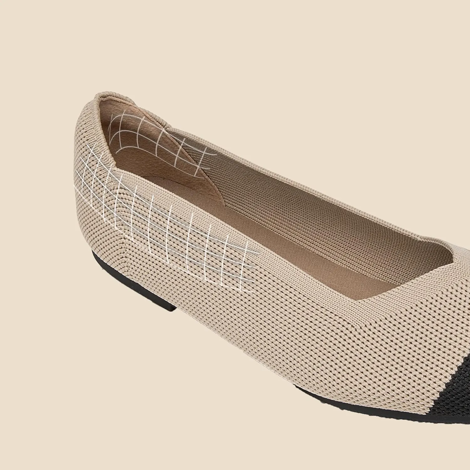 Womens Square Toe Flats Knit Ballet Shoes Comfort Dress Shoes Classic Softable Low Slip On Flats for Women