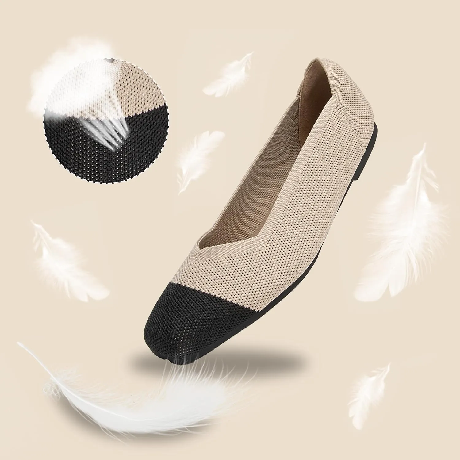 Womens Square Toe Flats Knit Ballet Shoes Comfort Dress Shoes Classic Softable Low Slip On Flats for Women