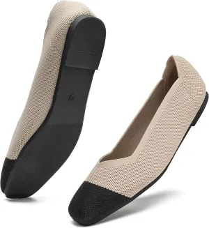 Womens Square Toe Flats Knit Ballet Shoes Comfort Dress Shoes Classic Softable Low Slip On Flats for Women