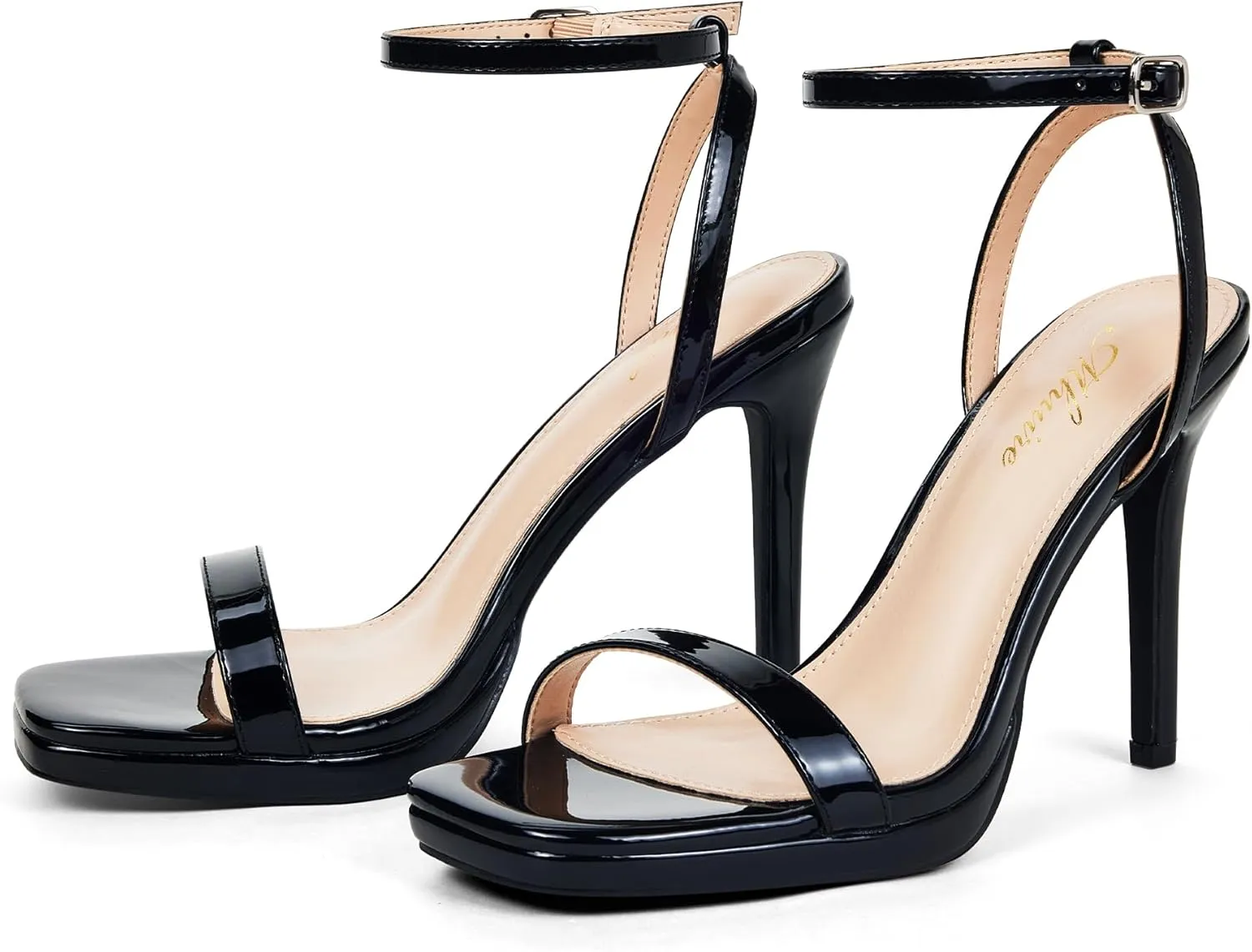 Women’s Stiletto Strappy Heeled Sandals, 4.3 Inch Square Open Toe Sexy High Heels Ankle Strap Buckle Heels for Party Wedding Dress Daily Wear Shoes