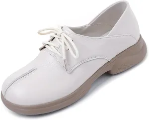 Women's Vintage Leather Platform Lace-up Oxford Shoes,Fashion Round Toe Slip-on Casual Loafers Comfortable Non-Slip Soft Sole Walking Work Shoes