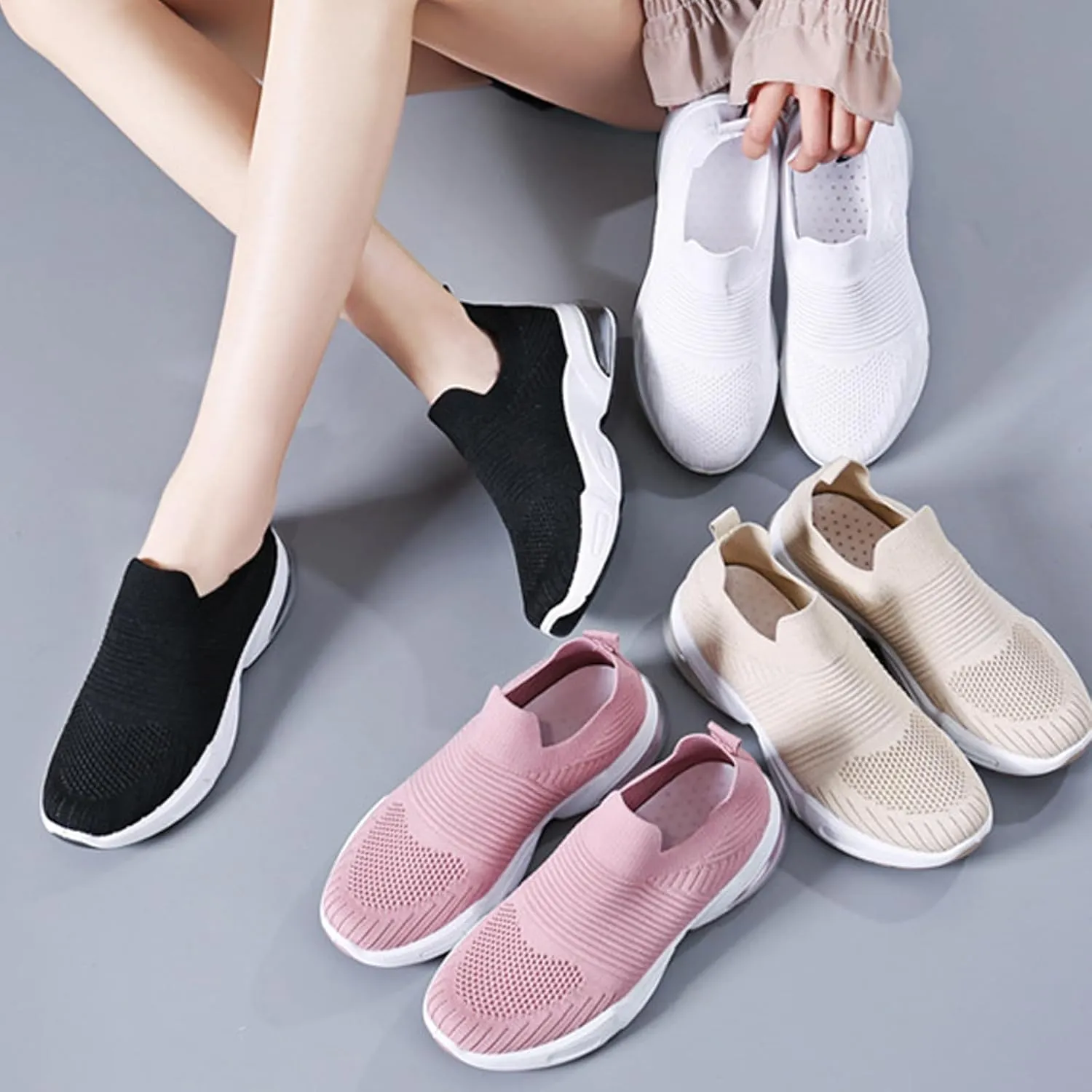 Women's Walking Shoes Correction Shoe Socks Sports Shoes - mesh Sliding Sleeve air Cushion Casual Shoe Platform Loafers Height Increasing Shoes Breathable unrestrained