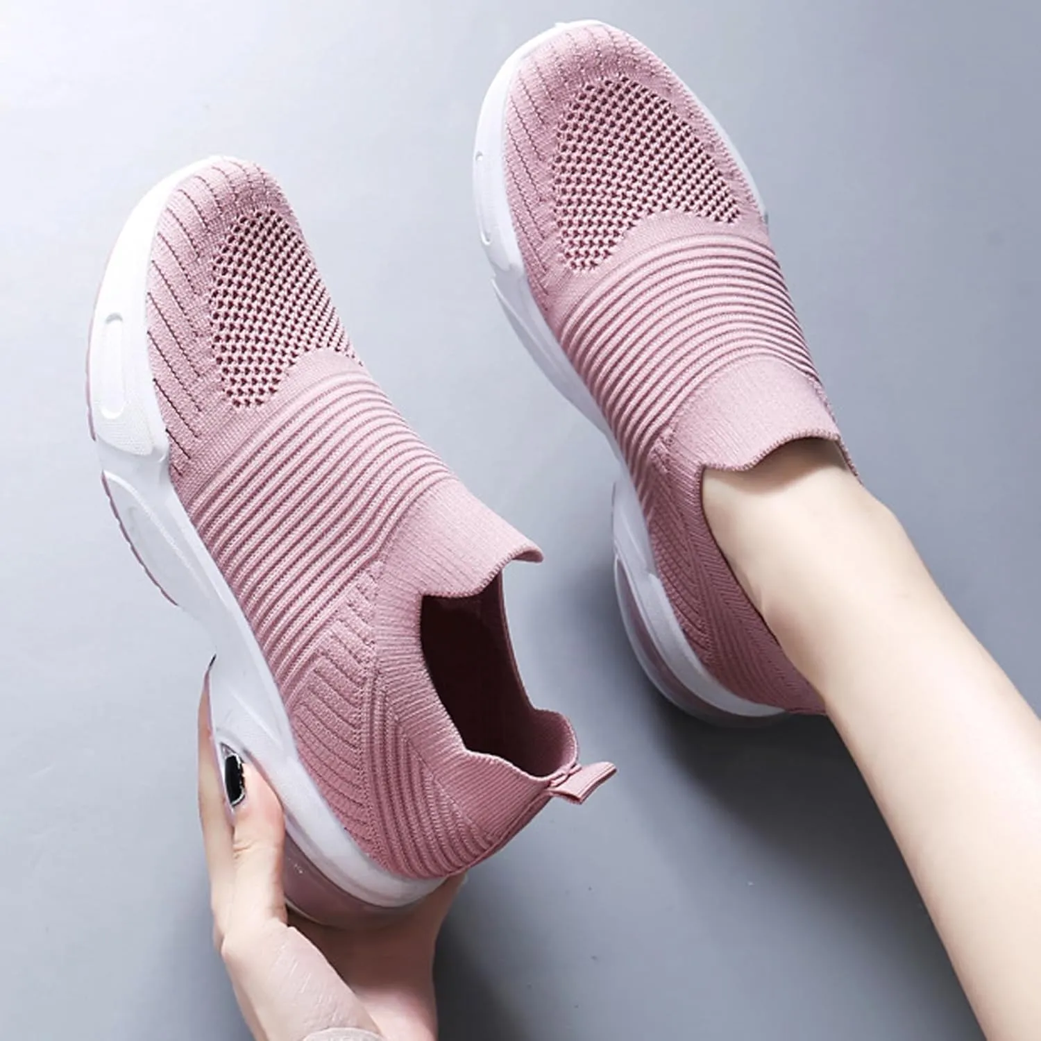 Women's Walking Shoes Correction Shoe Socks Sports Shoes - mesh Sliding Sleeve air Cushion Casual Shoe Platform Loafers Height Increasing Shoes Breathable unrestrained