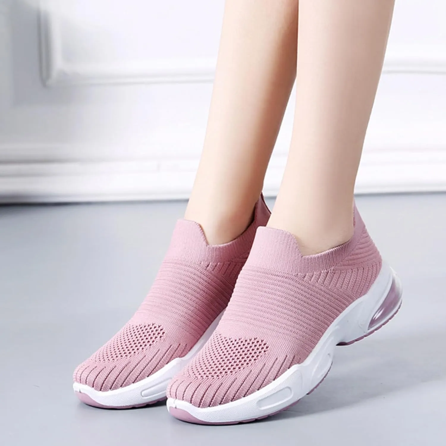 Women's Walking Shoes Correction Shoe Socks Sports Shoes - mesh Sliding Sleeve air Cushion Casual Shoe Platform Loafers Height Increasing Shoes Breathable unrestrained