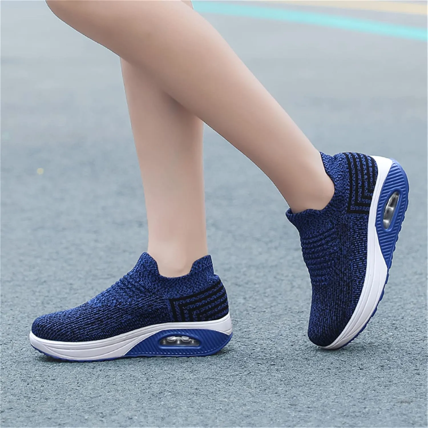 Women's Walking Shoes Socks Sneakers Breathable Mesh Slip-On Casual Shoes Thick Sole Loafers