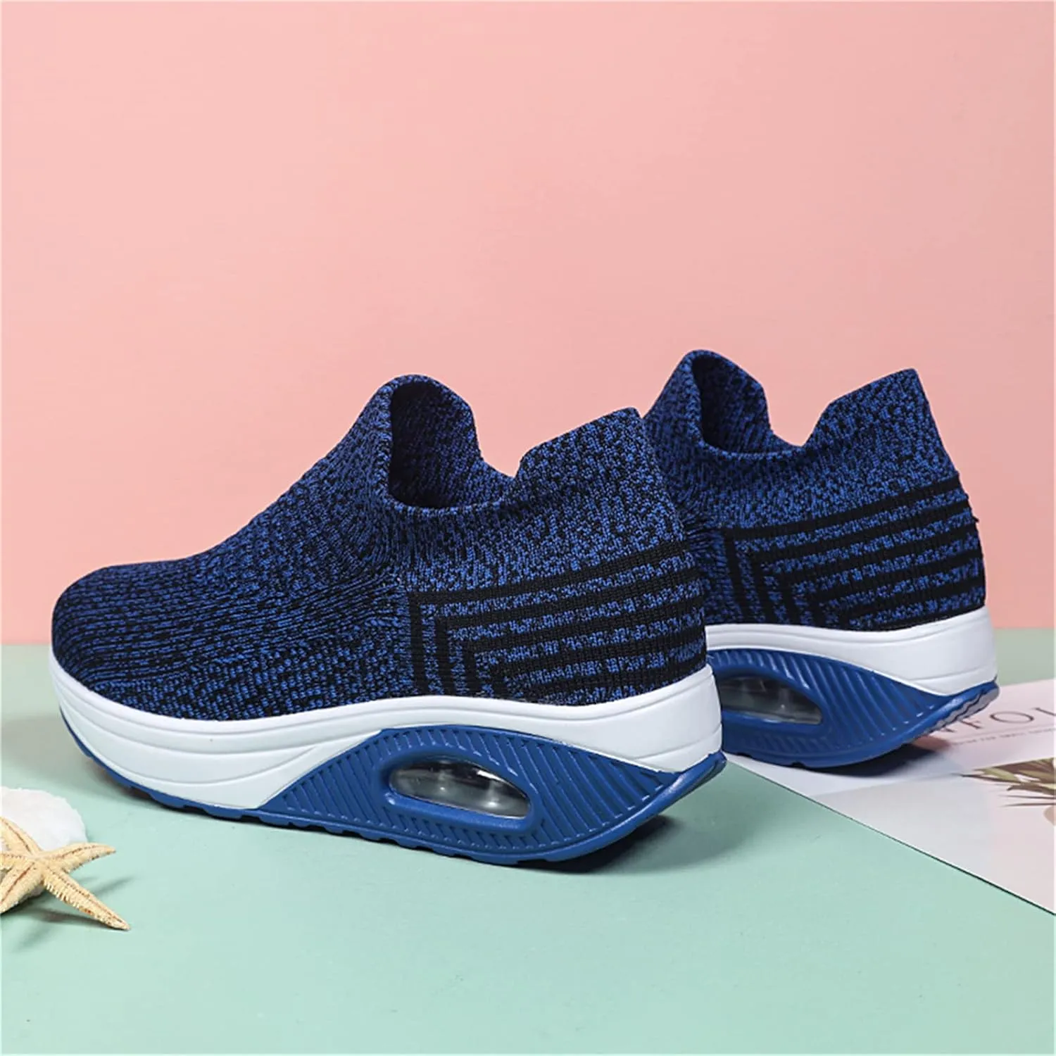 Women's Walking Shoes Socks Sneakers Breathable Mesh Slip-On Casual Shoes Thick Sole Loafers