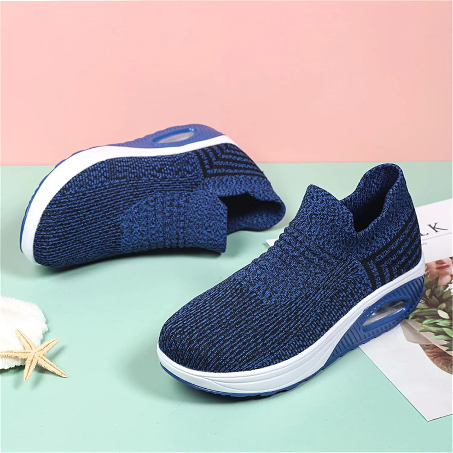 Women's Walking Shoes Socks Sneakers Breathable Mesh Slip-On Casual Shoes Thick Sole Loafers