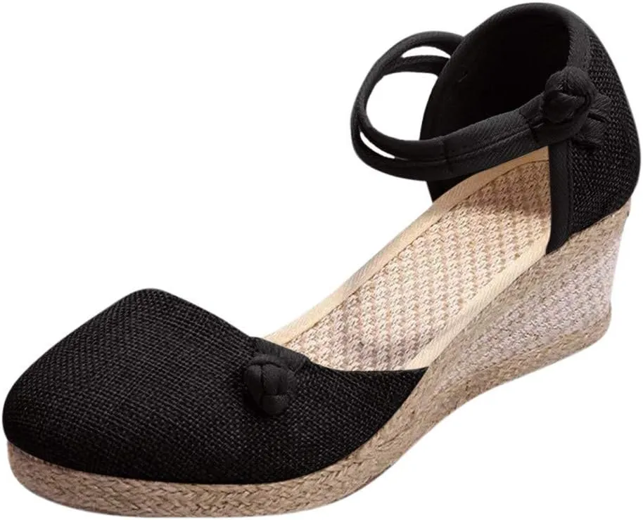 Womens Wedge Platform Espadrille Ankle Strap Clip Toe Summer Casual Sandals Boho Beach Shoes Flip Flops
