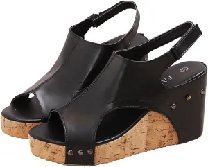 Women's Wedge Sandals With Buckle Ankle Strap for Dressy Summer Casual Flat-Bottomed Platform Wedges Sandal Slip On Peep Toe Slingback Wedding Beach Walking Shoes