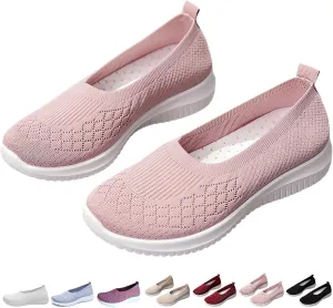 Women's Woven Orthopedic Breathable Shoes Comfortable Walking Sneakers with Arch Support Wide Fit Go Walk Slip on Tenis Comfy Work Slip Ins Loafers Standing All Day Soft Foam Summer Shoes Hands Free
