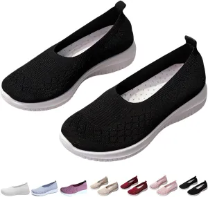 Women's Woven Orthopedic Breathable Shoes Comfortable Walking Sneakers with Arch Support Wide Fit Go Walk Slip on Tenis Comfy Work Slip Ins Loafers Standing All Day Soft Foam Summer Shoes Hands Free