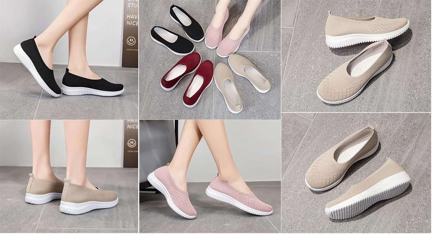 Women's Woven Orthopedic Breathable Shoes Comfortable Walking Sneakers with Arch Support Wide Fit Go Walk Slip on Tenis Comfy Work Slip Ins Loafers Standing All Day Soft Foam Summer Shoes Hands Free