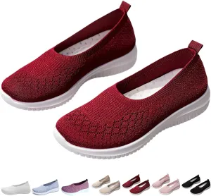 Women's Woven Orthopedic Breathable Shoes Comfortable Walking Sneakers with Arch Support Wide Fit Go Walk Slip on Tenis Comfy Work Slip Ins Loafers Standing All Day Soft Foam Summer Shoes Hands Free