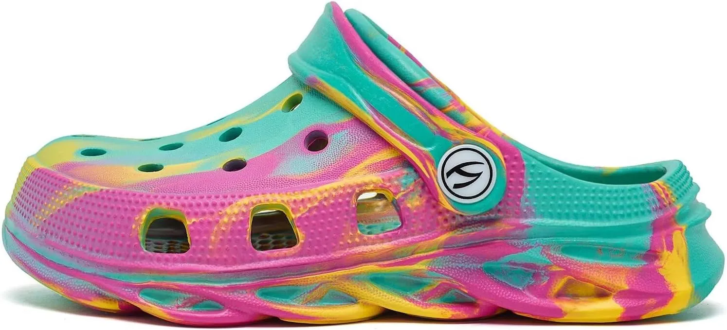 WOUEOI Kid's Tie Dye Clogs Garden Shoes Cartoon Slides Toddler Sandals Beach Slipper Girls Boys