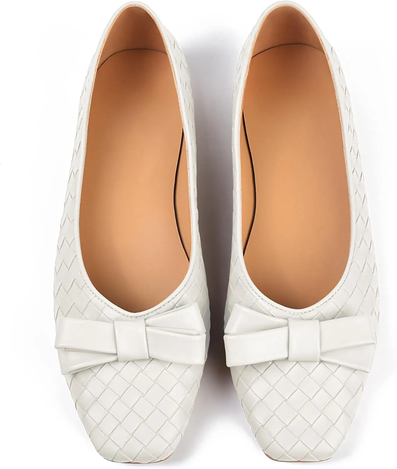 Woven Flats for Women Square Toe Ballet Flats Ladies Slip on Bow Ballerina Dress Shoes