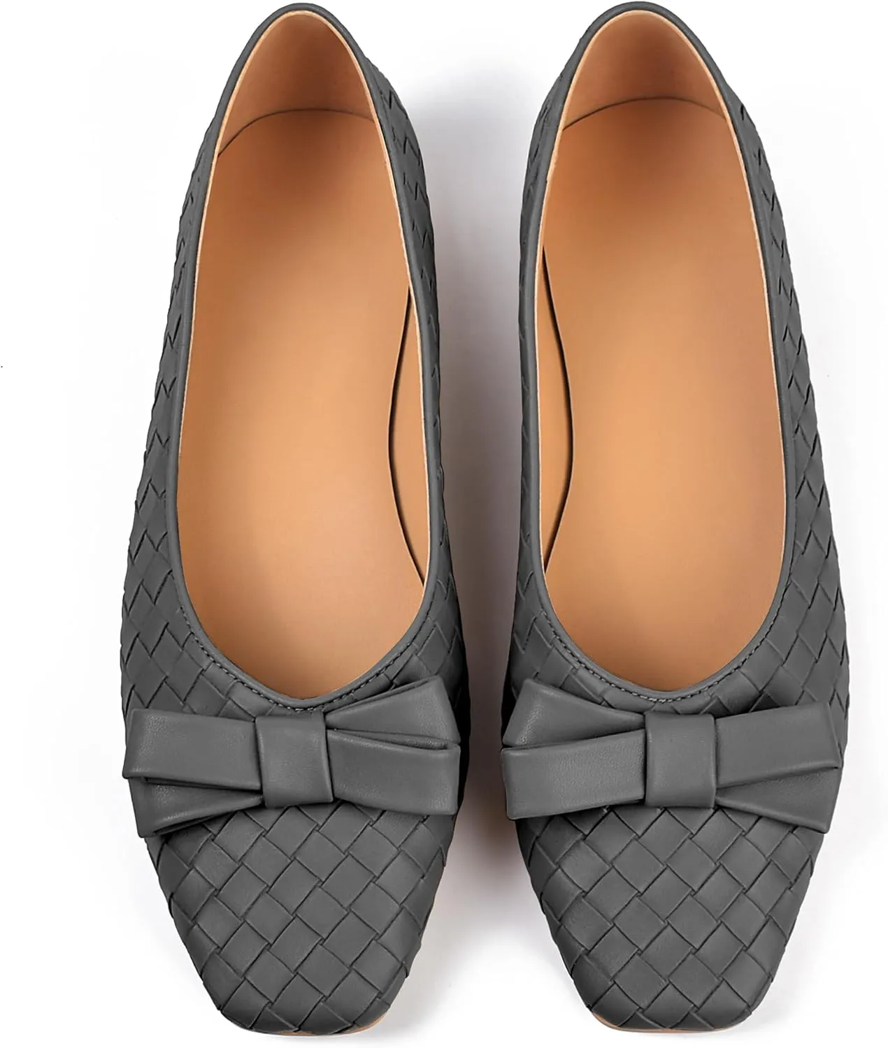 Woven Flats for Women Square Toe Ballet Flats Ladies Slip on Bow Ballerina Dress Shoes