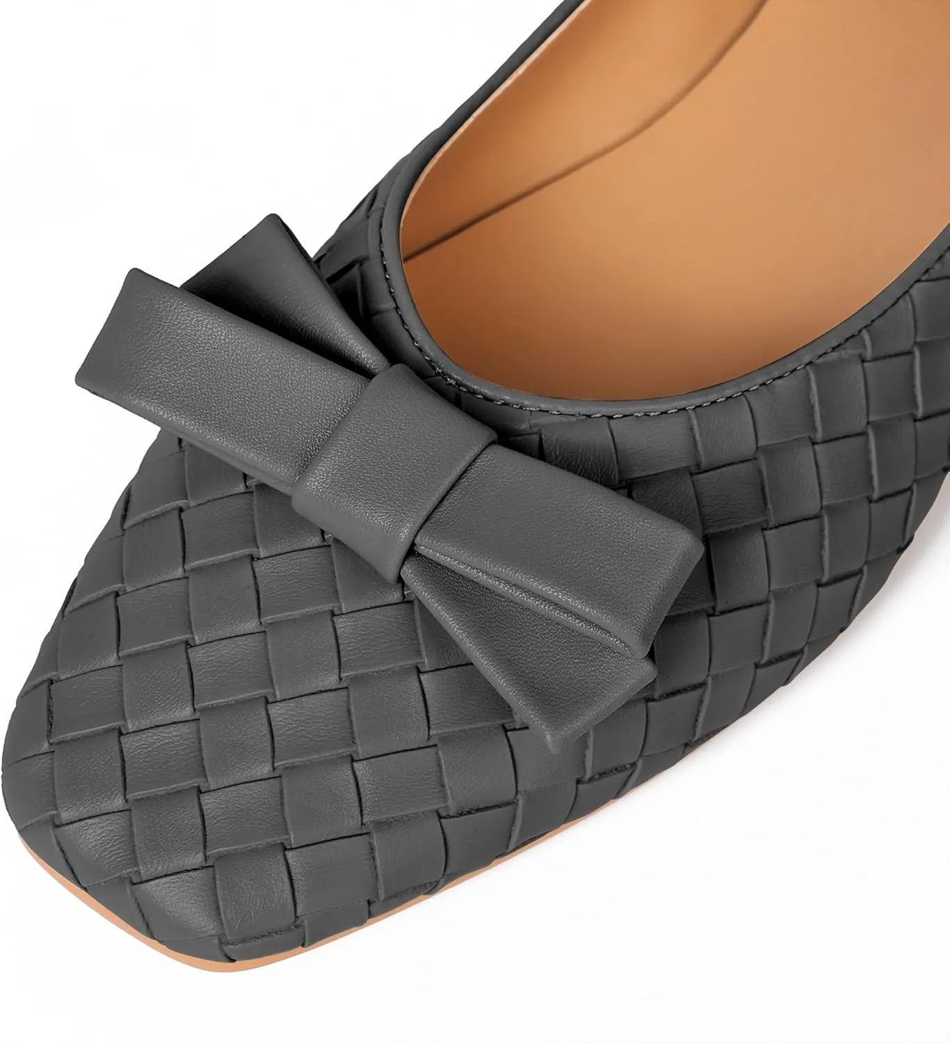 Woven Flats for Women Square Toe Ballet Flats Ladies Slip on Bow Ballerina Dress Shoes