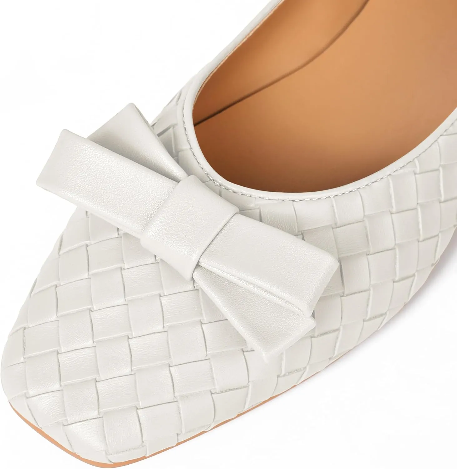 Woven Flats for Women Square Toe Ballet Flats Ladies Slip on Bow Ballerina Dress Shoes