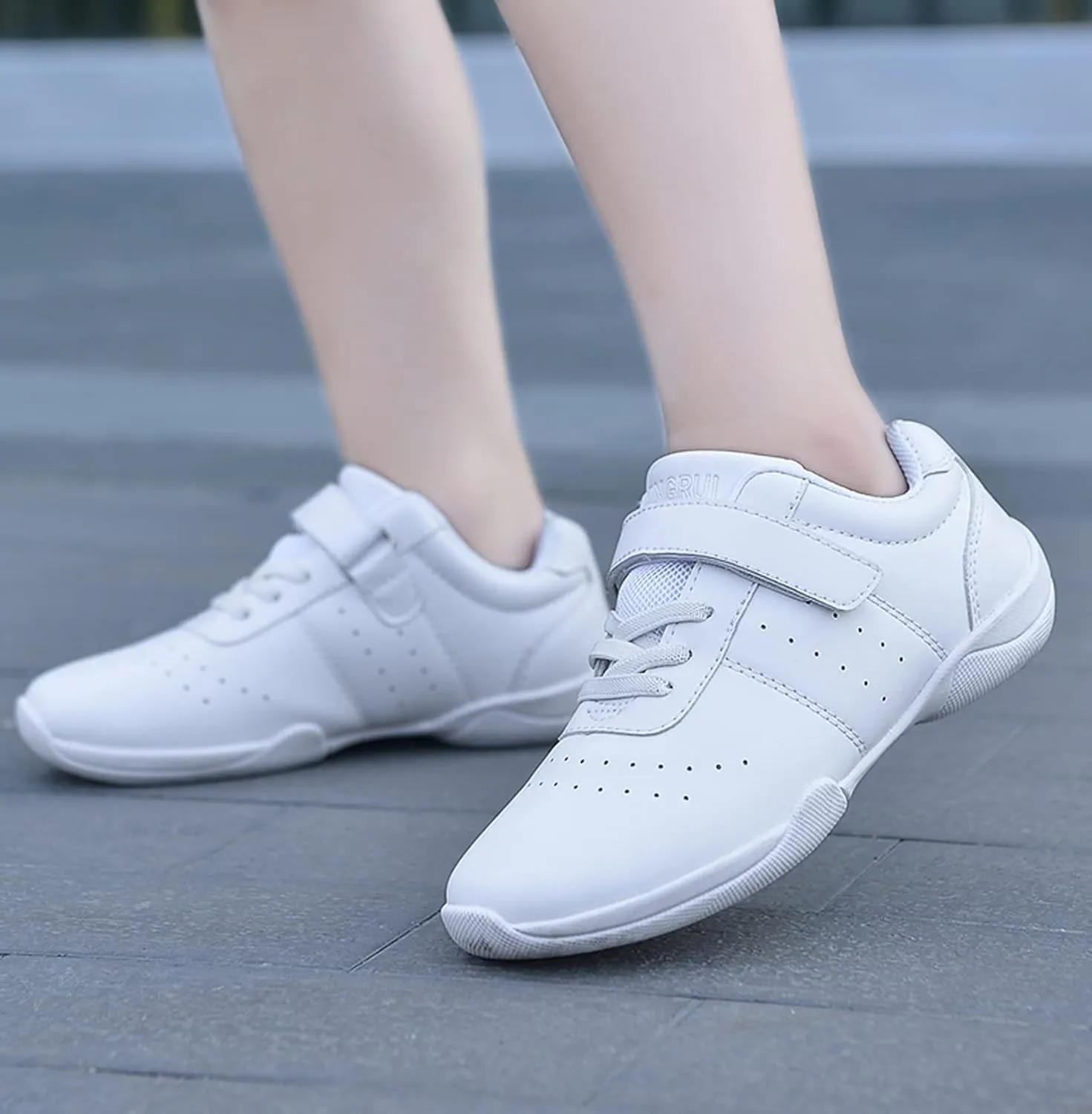 WUIWUIYU Boys Girls Hook-and-Loop School Cheerleading Jazz Dance Yoga Sport Shoes Competition Training Sneakers