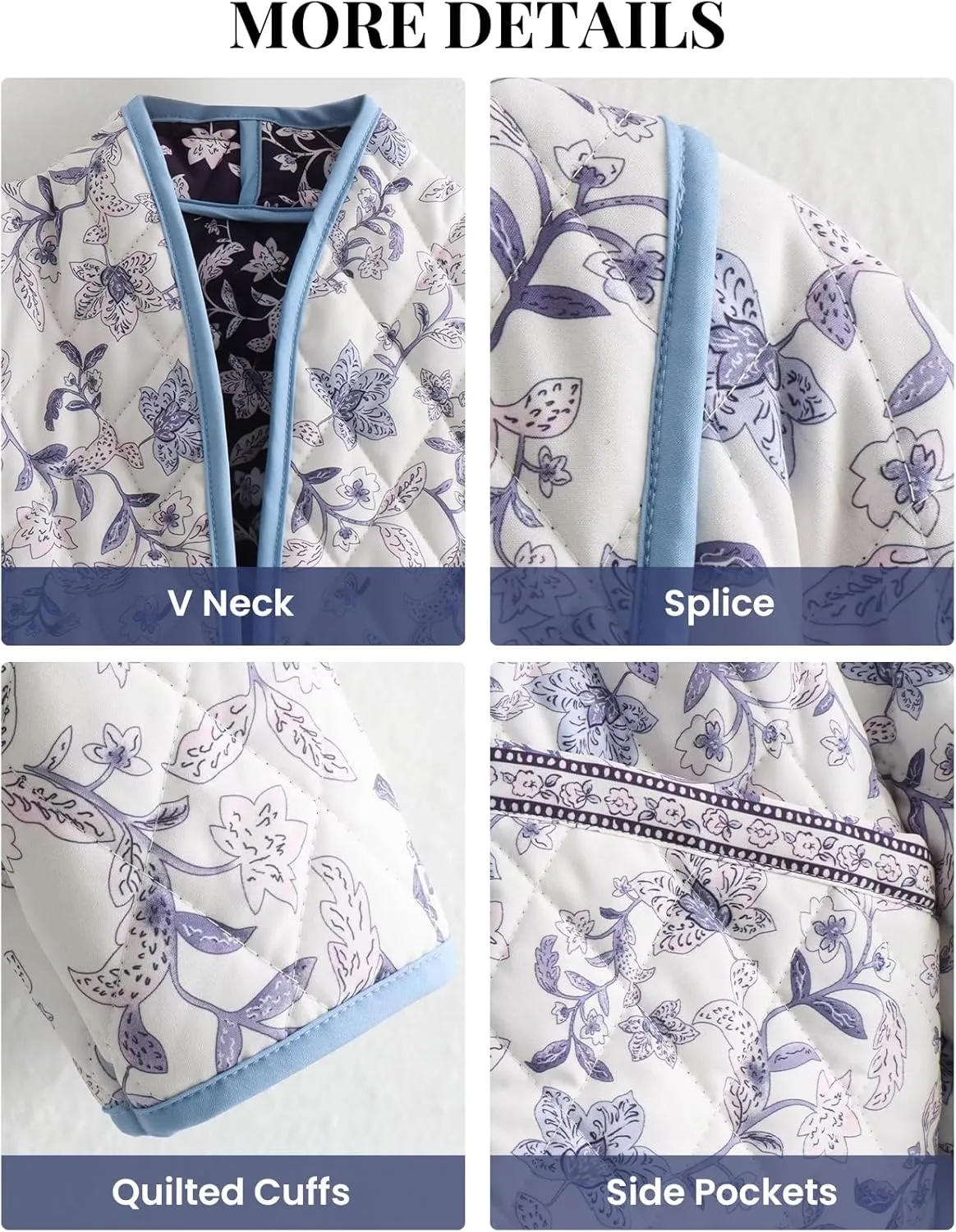Wyeysyt Women's Cropped Puffer Quilted Jacket Cardigan Floral Printed Lightweight Long Sleeve Open Front Short Padded Coats