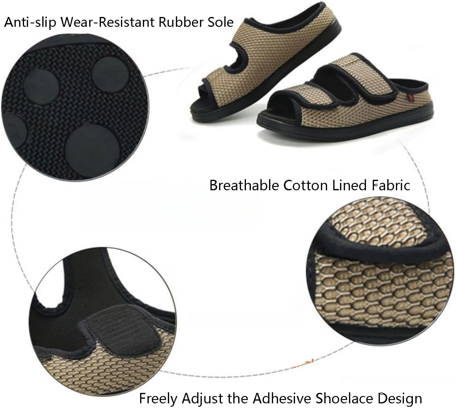 XGOPTS Diabetic Sandals for Women Men Extra Wide Diabetic Foot Shoes Swollen Feet Diabetic Edema Boots Slippers Non Slip Open Toe Adaptive Sandals Diabetic Arthritis Walking Shoes Adjustable Closure