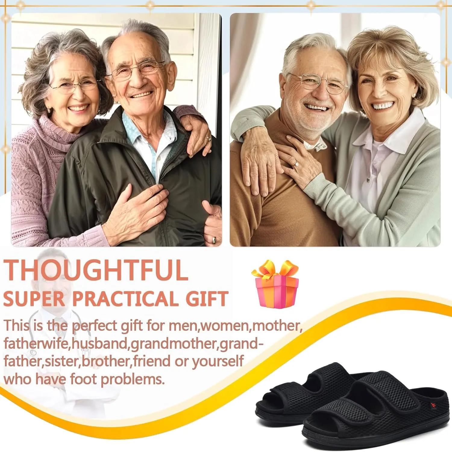 XGOPTS Diabetic Sandals for Women Men Extra Wide Diabetic Foot Shoes Swollen Feet Diabetic Edema Boots Slippers Non Slip Open Toe Adaptive Sandals Diabetic Arthritis Walking Shoes Adjustable Closure