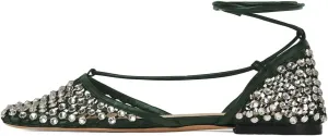 XYD Women Closed Square Toe Studded Flats Sandals Mesh D'Orsay Ankle Strap Slip On Prom Dance Ballroom Dress Shoes