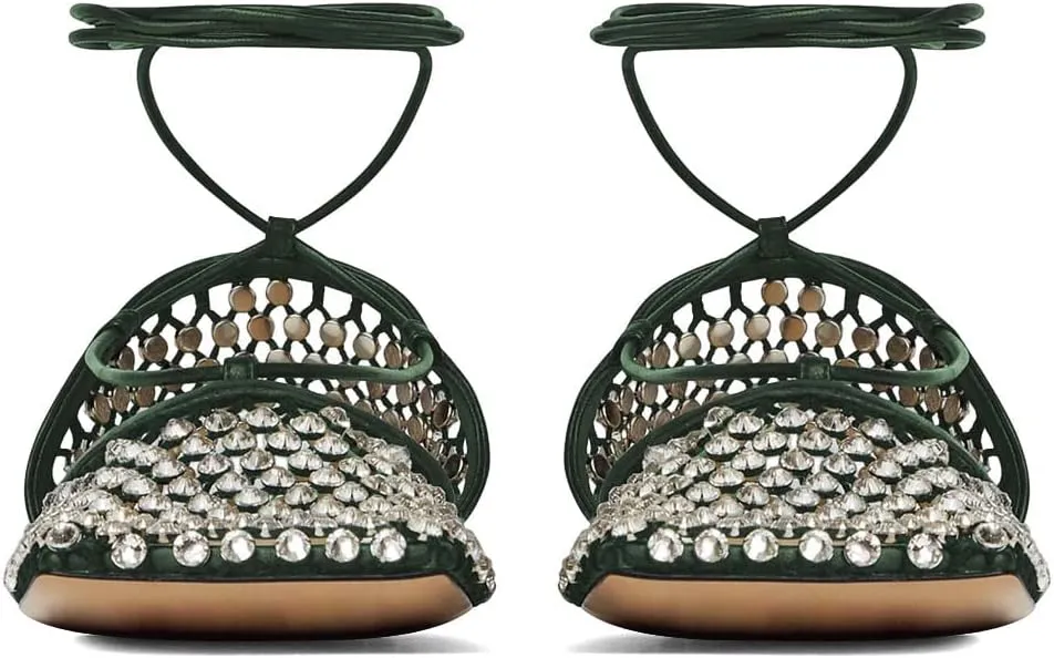 XYD Women Closed Square Toe Studded Flats Sandals Mesh D'Orsay Ankle Strap Slip On Prom Dance Ballroom Dress Shoes