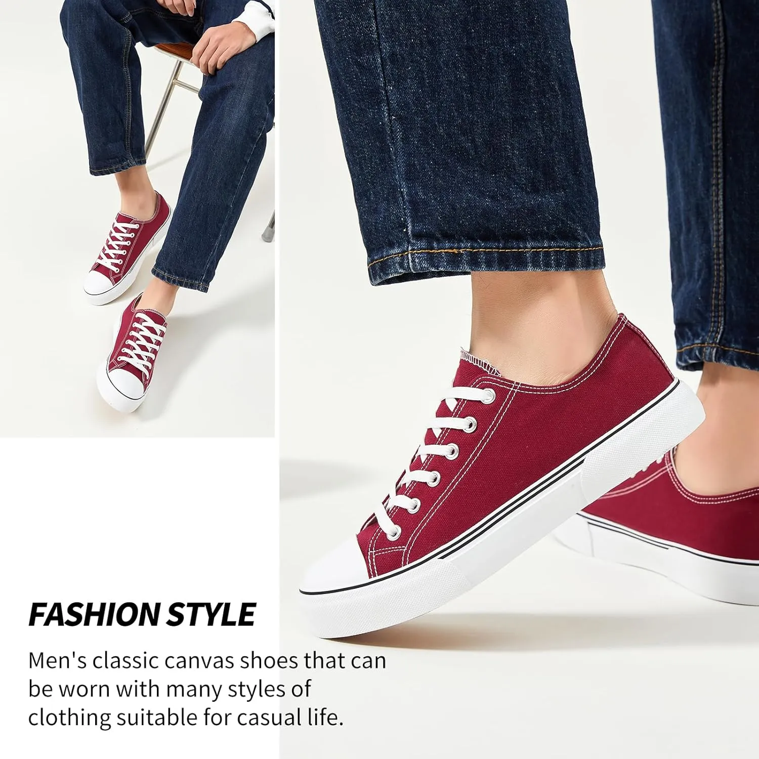 yageyan Men Canvas Low top Shoes Classic Casual Sneakers Black and White Fashion Shoes