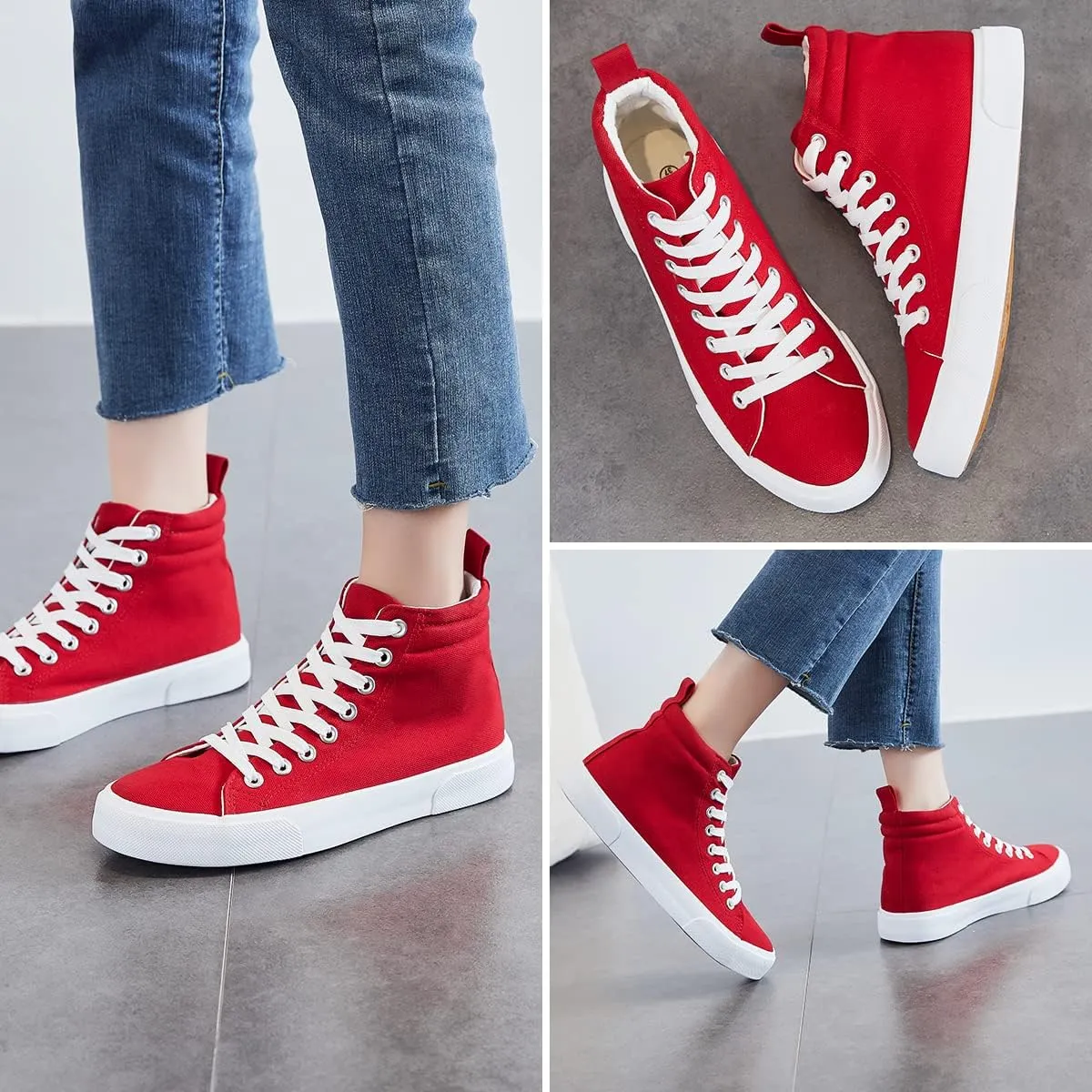 yageyan Womens High Top Canvas Sneakers Fashion Classic Shoes Comfortable White and Black Walking Shoes