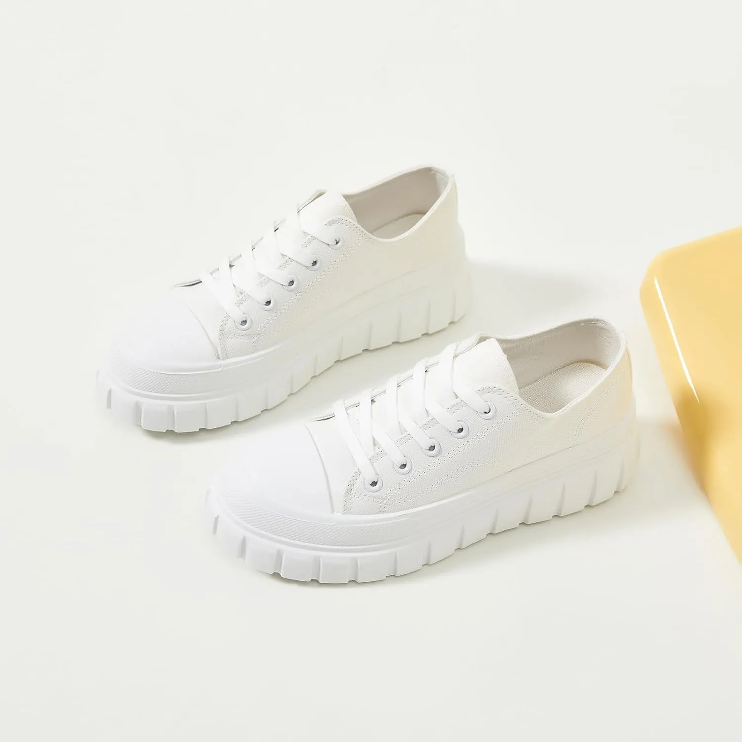 yageyan Womens Platform Sneakers Canvas Shoes for Women White Low Top Classic Casual Tennis Shoes