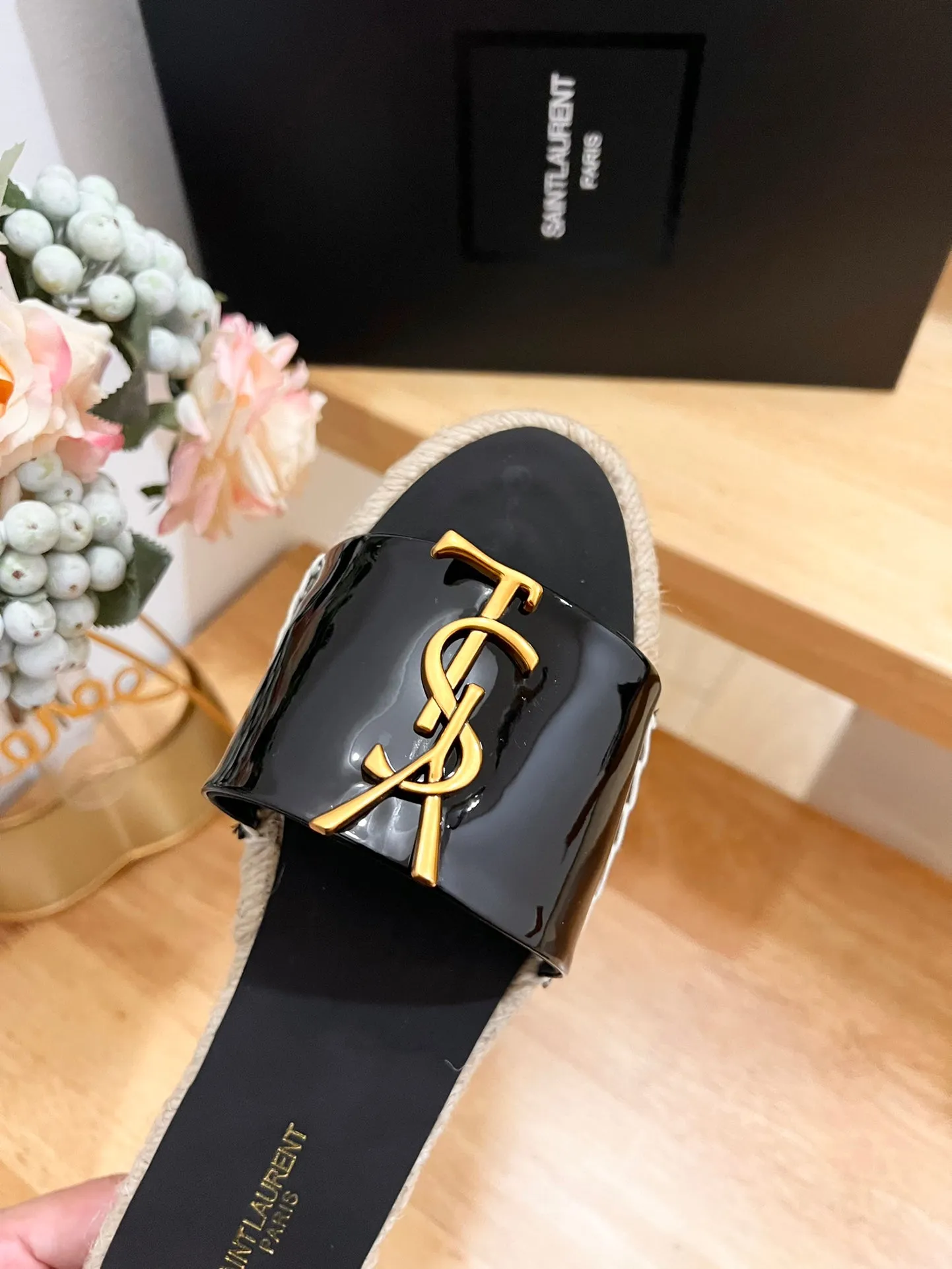 YVES BLACK SLIPPER CALFSKIN Laurent SL Saint Special offers LOGO Superior-grade