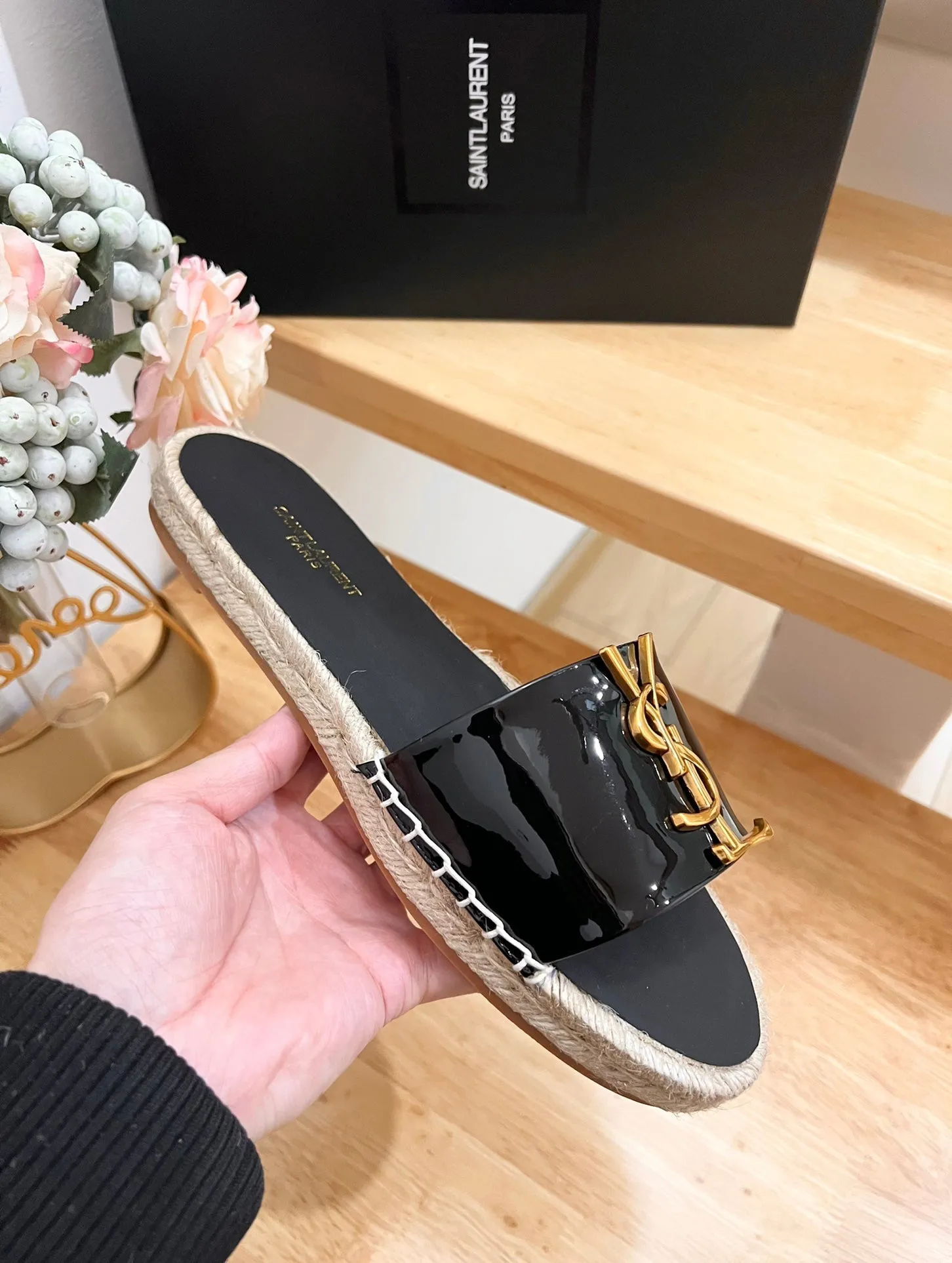 YVES BLACK SLIPPER CALFSKIN Laurent SL Saint Special offers LOGO Superior-grade