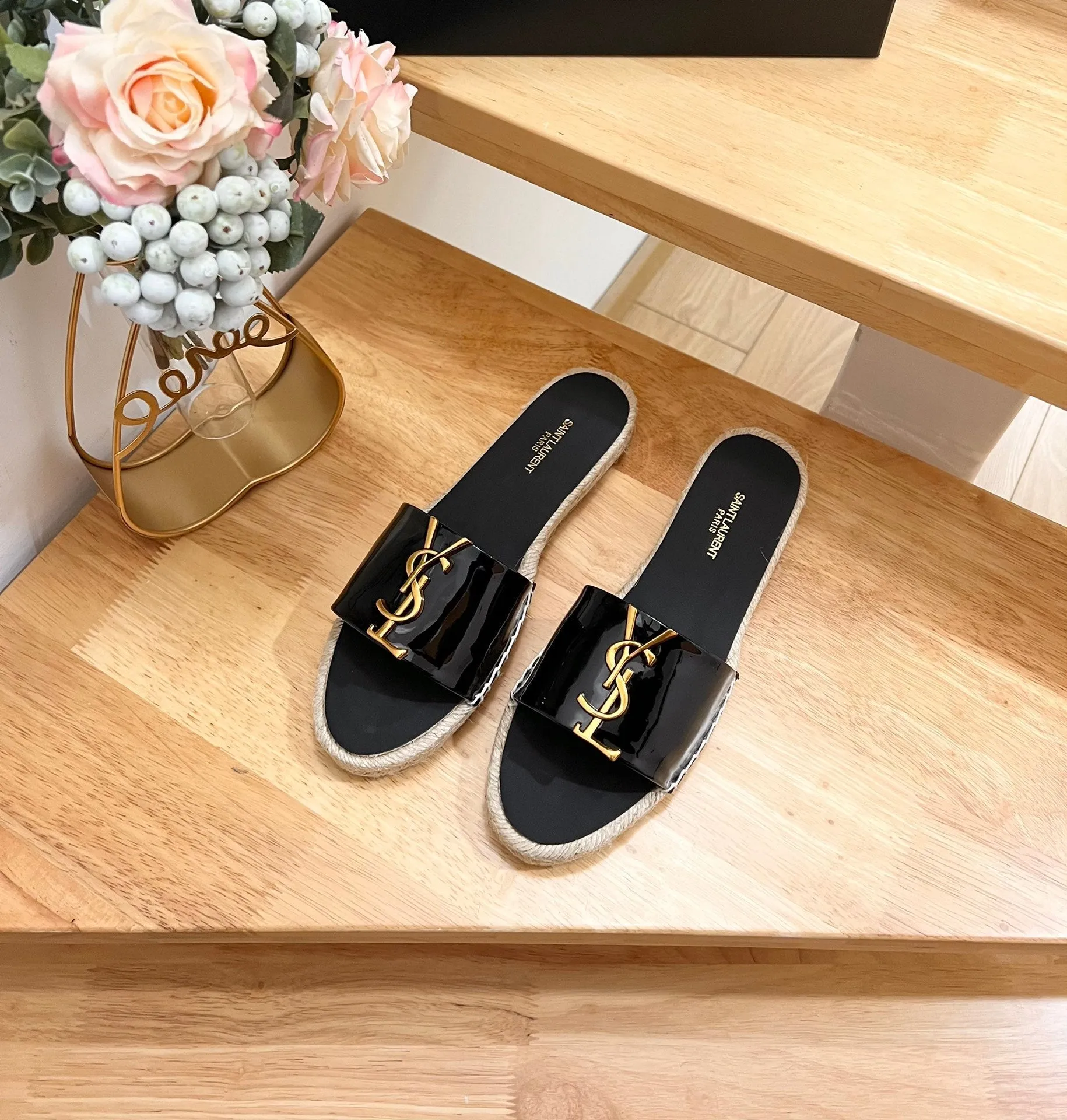 YVES BLACK SLIPPER CALFSKIN Laurent SL Saint Special offers LOGO Superior-grade