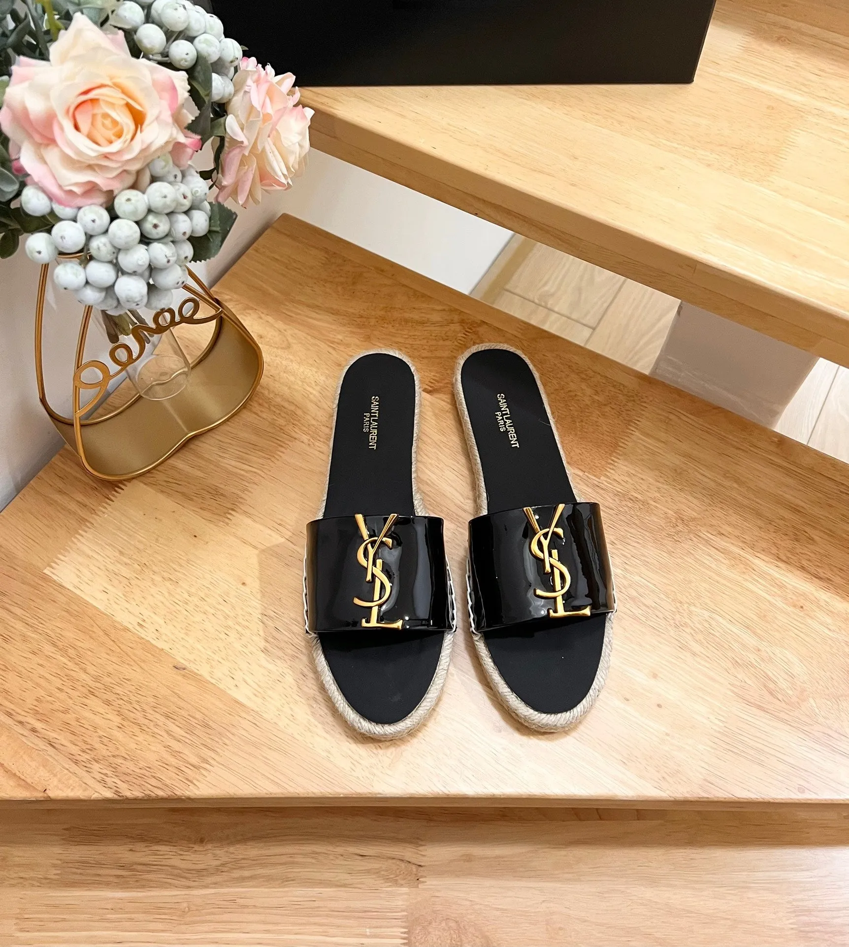YVES BLACK SLIPPER CALFSKIN Laurent SL Saint Special offers LOGO Superior-grade