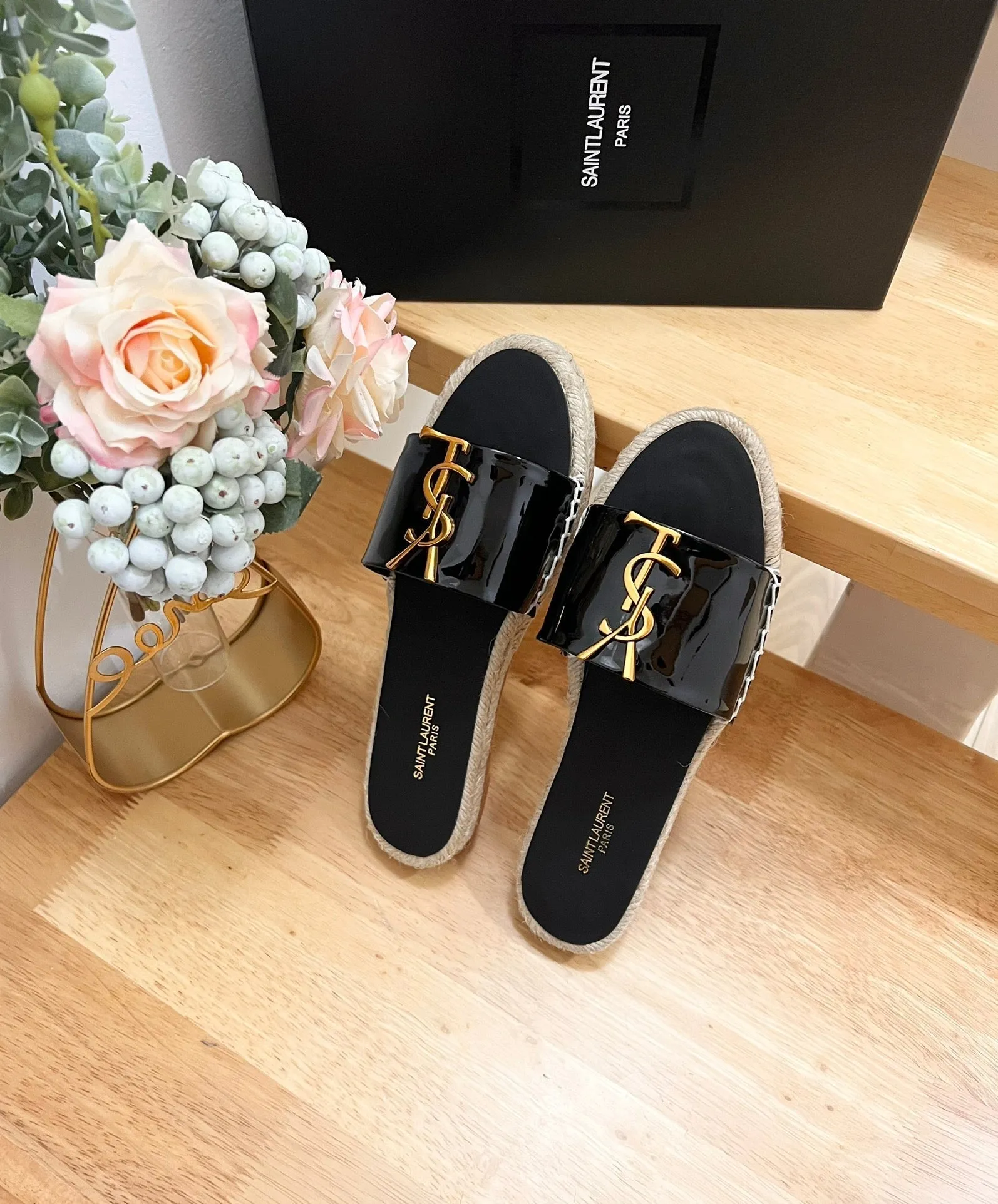 YVES BLACK SLIPPER CALFSKIN Laurent SL Saint Special offers LOGO Superior-grade