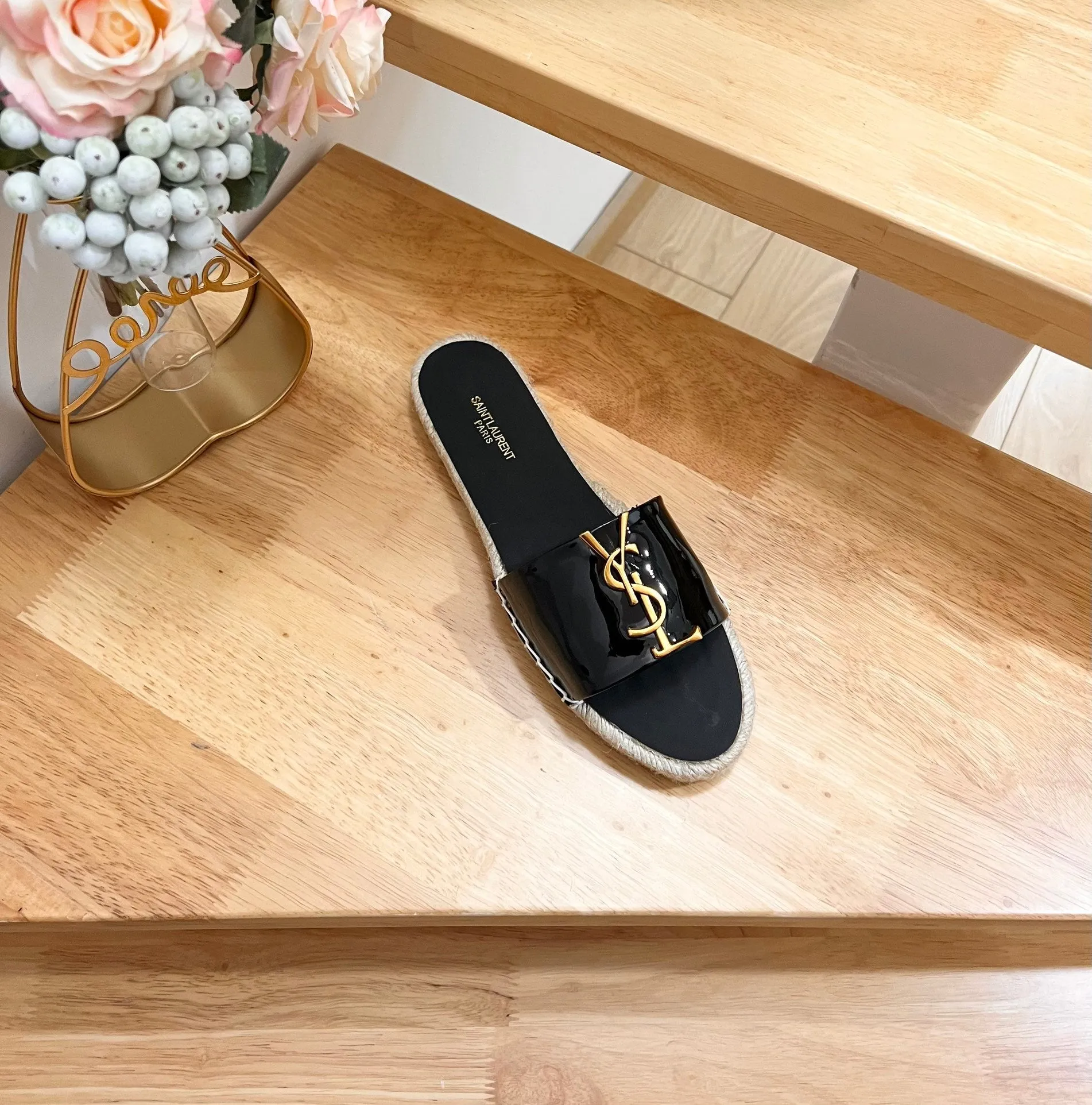 YVES BLACK SLIPPER CALFSKIN Laurent SL Saint Special offers LOGO Superior-grade