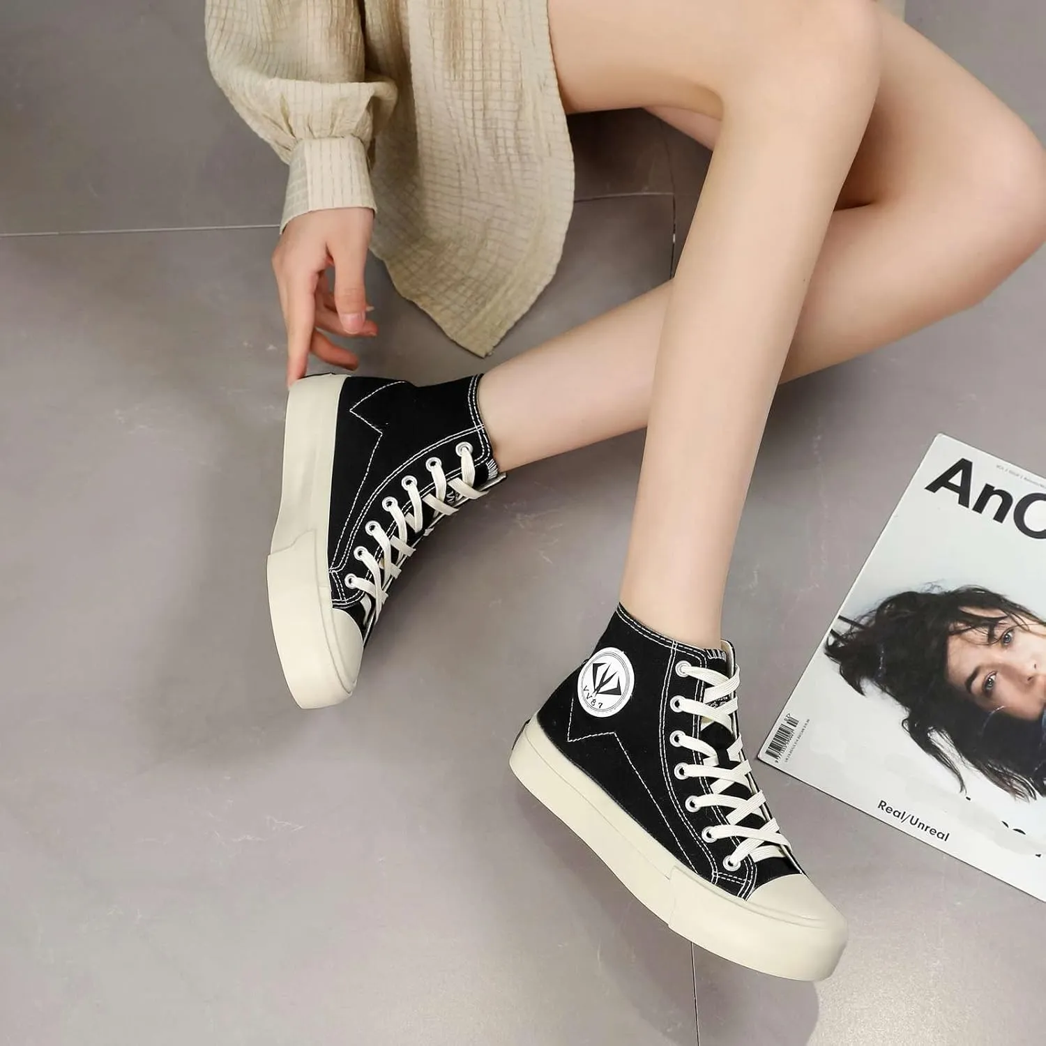 YYSPR Women’s Fashion High Top Canvas Sneakers Lace up Casual Classic Comfort Walking Shoes