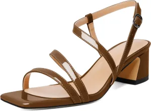Zamikoo Heeled Sandals for Women, Open Toe Strappy Block Chunky Heels, Slingback Square Toe Heels, Low Heel Sandals for Wedding Party Dress Work 2 Inches