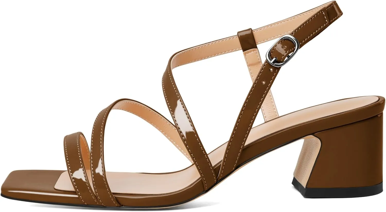 Zamikoo Heeled Sandals for Women, Open Toe Strappy Block Chunky Heels, Slingback Square Toe Heels, Low Heel Sandals for Wedding Party Dress Work 2 Inches