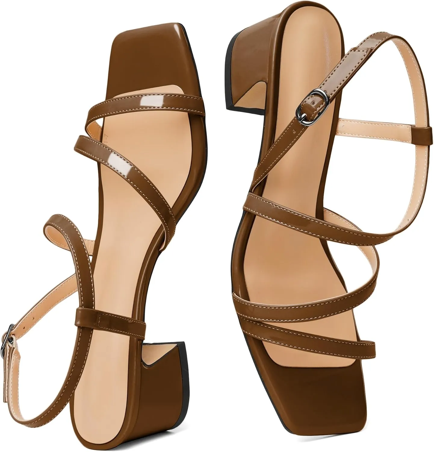 Zamikoo Heeled Sandals for Women, Open Toe Strappy Block Chunky Heels, Slingback Square Toe Heels, Low Heel Sandals for Wedding Party Dress Work 2 Inches