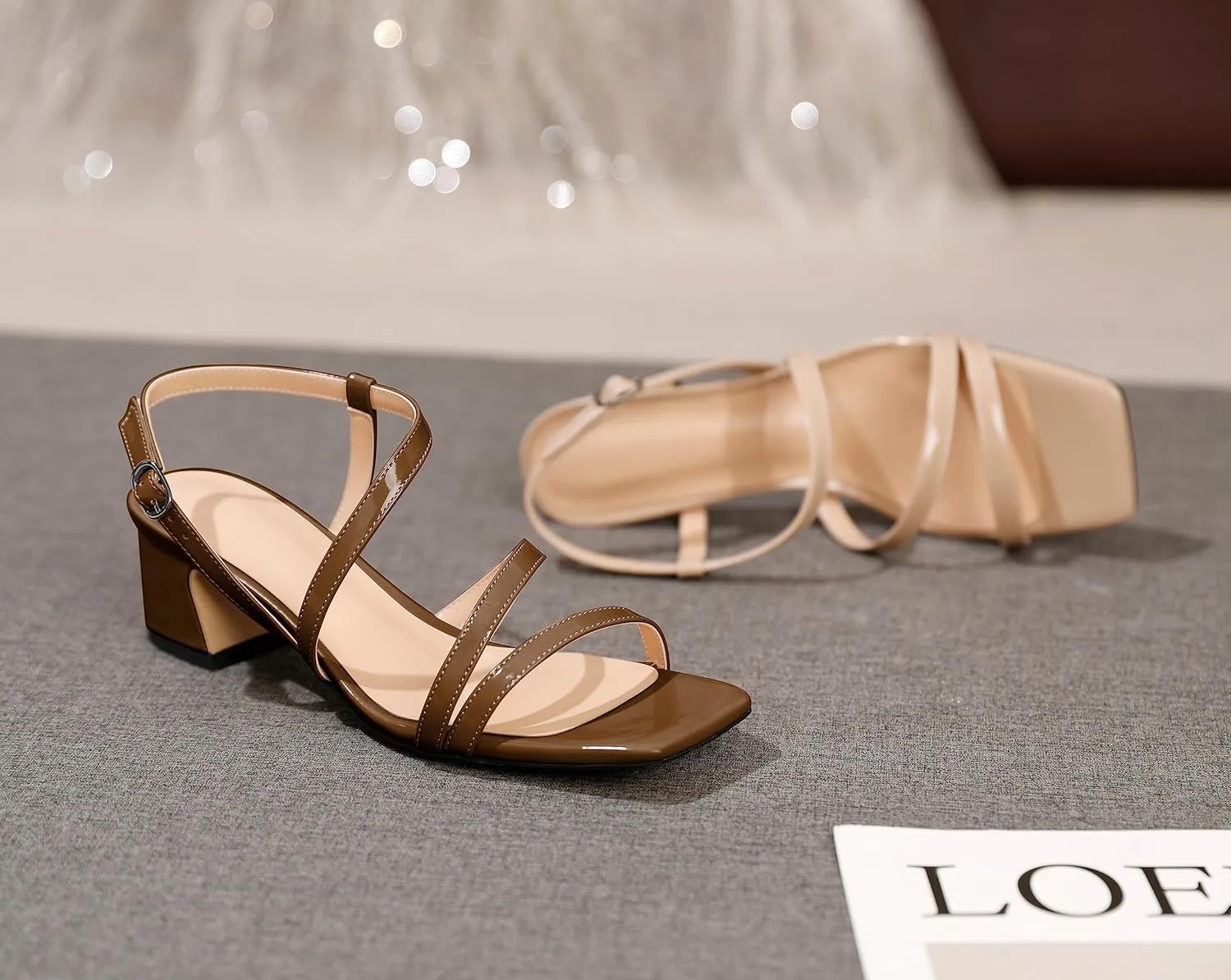 Zamikoo Heeled Sandals for Women, Open Toe Strappy Block Chunky Heels, Slingback Square Toe Heels, Low Heel Sandals for Wedding Party Dress Work 2 Inches